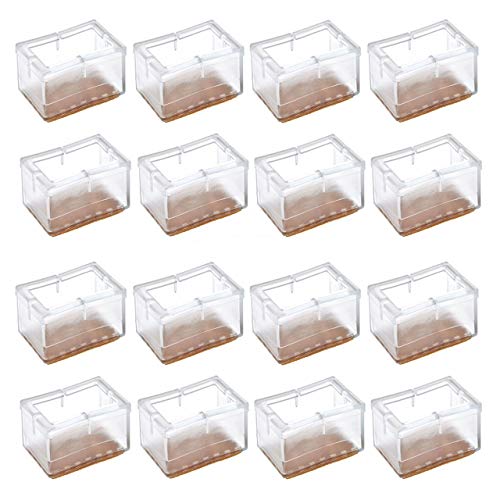 Chair Leg Caps, WarmHut 16pcs Transparent Clear Silicone Table Furniture Leg Feet Tips Covers Wood Floor Protectors, Felt Pads, Prevent Scratches, (Rectangle)