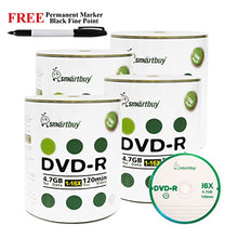 Load image into Gallery viewer, Smartbuy 400-disc 4.7GB/120min 16x DVD-R Logo Top Blank Media Record Disc + Black Permanent Marker

