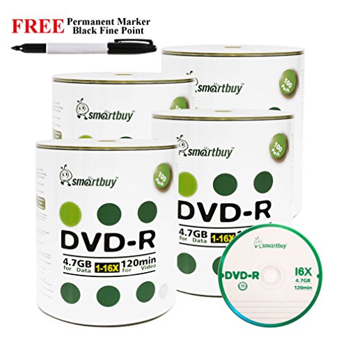 Smartbuy 400-disc 4.7GB/120min 16x DVD-R Logo Top Blank Media Record Disc + Black Permanent Marker