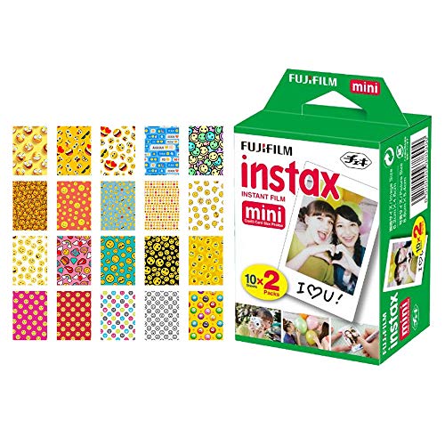 Fujifilm instax Mini Instant Film (20 Exposures) + 20 Sticker Frames for Fuji Instax Prints (Emoji)