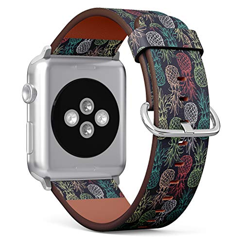 Compatible with Apple Watch Series 7/6/5/4/3/2/1 (Small Version 38/40/41 mm) Leather Wristband Bracelet Replacement Accessory Band + Adapters - Pineapples