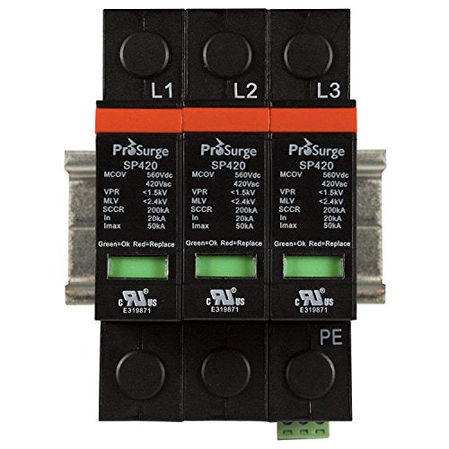 ASI ASISP420-3P UL 1449 4th Ed. DIN Rail Mounted Surge Protection Device, Screw Clamp Terminals, 3 Pole, 3 Phase 600/347 Vac, Pluggable MOV Module