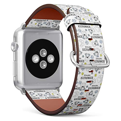 Compatible with Small Apple Watch 38mm, 40mm, 41mm (All Series) Leather Watch Wrist Band Strap Bracelet with Adapters (Schnauzer Dog Breed)