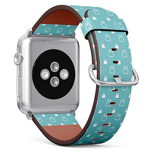 Compatible with Big Apple Watch 42mm, 44mm, 45mm (All Series) Leather Watch Wrist Band Strap Bracelet with Adapters (White Teeth On Turquoise)