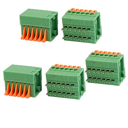uxcell 5pcs KF141R 150V 2A 2.54mm Pitch 6P Green Spring Terminal Block for PCB Mounting