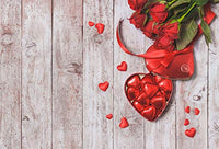 Baocicco 12x8ft Vinyl Backdrop Happy Valentine's Day Photography Background Red Rose Flowers Red Hearts Shaped Candy Wooden Board Vintage Texture Backdrop Children Lover Girls Portrait Photo Studio