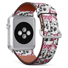Load image into Gallery viewer, Compatible with Small Apple Watch 38mm, 40mm, 41mm (All Series) Leather Watch Wrist Band Strap Bracelet with Adapters (Skull Pink)
