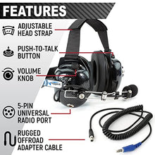 Load image into Gallery viewer, Rugged Carbon Fiber Behind The Head Headset and Adaptor Cable for Intercoms  Features 5-Pin to Off Road Coil Cord and Volume Control Knob 3.5mm Input Jack
