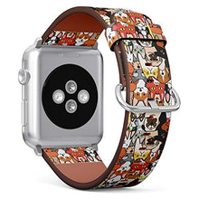 Load image into Gallery viewer, Compatible with Small Apple Watch 38mm, 40mm, 41mm (All Series) Leather Watch Wrist Band Strap Bracelet with Adapters (Doodle Dogs Cats Faces)
