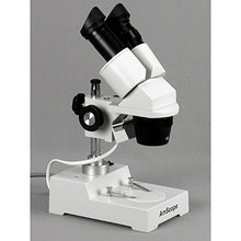 Load image into Gallery viewer, AmScope SE303-P Binocular Stereo Microscope, WF10x Eyepieces, 10X and 30X Magnification, 1X and 3X Objectives, Tungsten Lighting, Reversible Black/White Stage Plate, Pillar Stand, 110V
