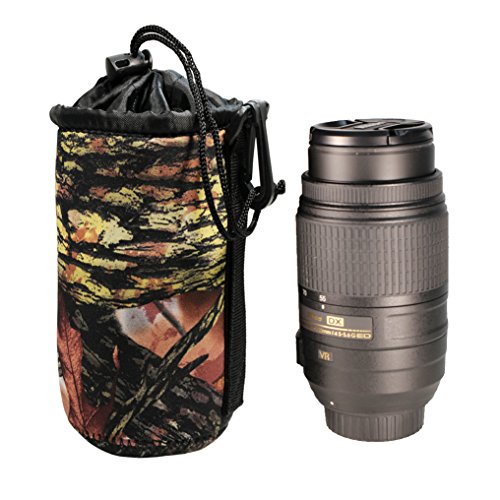 Foto&Tech Extra Padding Easy Drawstring Closure Camouflage Neoprene Camera Lens Pouch Lens Bag Cover Compatible with Canon Nikon Sony Panasonic Fujifilm Olympus Pentax Sigma (Large)