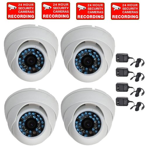 VideoSecu 4 Dome Surveillance Cameras Built-in CCD CCTV Home Outdoor Security Cameras 600TVL Day Night IR Infrared 3.6mm Wide View Angle Lens with Free Power Supplies CQB