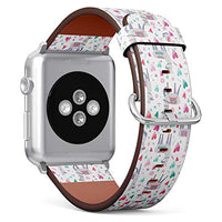 Compatible with Apple Watch Series 7/6/5/4/3/2/1 (Small Version 38/40/41 mm) Leather Wristband Bracelet Replacement Accessory Band + Adapters - Llama Cactus