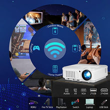 Load image into Gallery viewer, 1080P WiFi Projector Android Full HD Movie Projector Home Cinema with Bluetooth HDMI 7500Lumen USB RCA LCD Smart TV Projector Wireless iOS Mirroring Phone Projectors Outdoor Indoor Gaming
