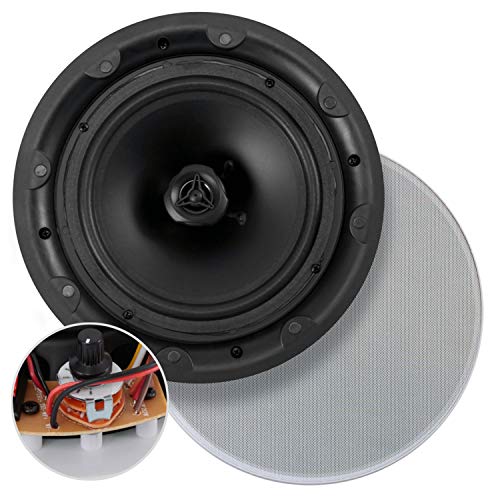 Ceiling and Wall Mount Speaker - 8 2-Way 70V Audio Stereo Sound Subwoofer Sound with Dome Tweeter, 600 Watts, in-Wall & in-Ceiling Flush Mount for Home Surround System - Pyle PDIC8LT (White)