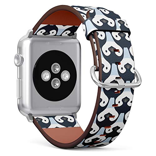 Compatible with Big Apple Watch 42mm, 44mm, 45mm (All Series) Leather Watch Wrist Band Strap Bracelet with Adapters (Cute Penguin Babies)