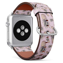 Load image into Gallery viewer, Compatible with Small Apple Watch 38mm, 40mm, 41mm (All Series) Leather Watch Wrist Band Strap Bracelet with Adapters (Pineapple On Pink Watercolor)

