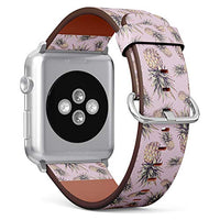 Compatible with Small Apple Watch 38mm, 40mm, 41mm (All Series) Leather Watch Wrist Band Strap Bracelet with Adapters (Pineapple On Pink Watercolor)