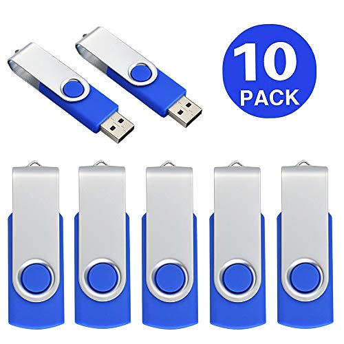 Aiibe 32 GB Flash Drive 10 Pack USB Flash Drives 32G USB 2.0 Memory Stick Thumb Drive Data Storage Swivel Keychain Design Pen Zip Drives Wholesale/Lot/Bulk (10 Pack, 32GB, Blue)
