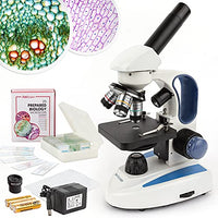 AmScope M158C-2L-PS25 Cordless Compound Monocular Microscope, WF10x and WF25x Eyepieces, 40x-1000x Magnification, Upper and Lower LED Illumination with Rheostat, Brightfield, Single-Lens Condenser, Co