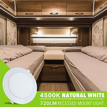 Load image into Gallery viewer, 5 Pack Leisure LED RV Boat Recessed Ceiling Light 720 Lumen Super Slim LED Panel Light DC 12V 5.75&quot; 9W Full Aluminum Downlights (Natural White)
