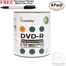 Load image into Gallery viewer, Smartbuy 400-disc 4.7GB/120min 16x DVD-R White Thermal Hub Printable Blank Media Disc + Black Permanent Marker
