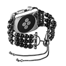Load image into Gallery viewer, Juzzhou Bands For Apple iWatch Sport Edition Series 1 2 3 4 Replacement Faux Pearl Natural Bling Stone Agate Wrist Guard Strap Band Wristband Wriststrap With Adapter For Women Girls Black 38mm 40mm
