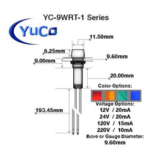 Load image into Gallery viewer, Yuco YC-9WRT-1R-220-N-10 Neon 9mm Mibature Indicator Pilot Light 220/230V AC/DC, Red, 10 Pack
