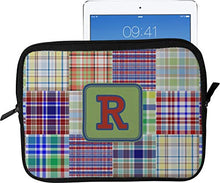 Load image into Gallery viewer, Blue Madras Plaid Print Tablet Case/Sleeve - Large (Personalized)
