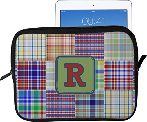 Blue Madras Plaid Print Tablet Case/Sleeve - Large (Personalized)