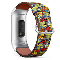 Replacement Leather Strap Printing Wristbands Compatible with Fitbit Charge 3 / Charge 3 SE - Coral Reef Fish Background