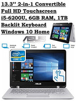 ASUS Q304UA 13.3-inch 2-in-1 Touchscreen Full HD Laptop PC (2016 Edition, 6th Intel Core i5-6200U up to 2.8GHz, 6GB RAM, 1TB HDD) Silver