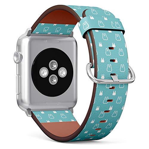 Compatible with Small Apple Watch 38mm, 40mm, 41mm (All Series) Leather Watch Wrist Band Strap Bracelet with Adapters (White Teeth On Turquoise)