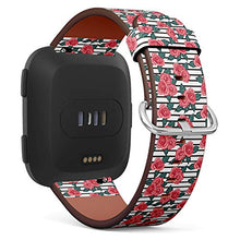 Load image into Gallery viewer, Replacement Leather Strap Printing Wristbands Compatible with Fitbit Versa - Hand Painted Rose Illustration on Geometric Background
