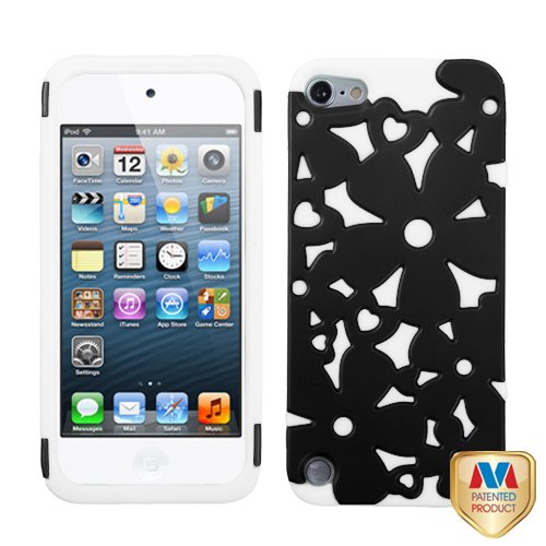 Black on White Flowerpower Hybrid Dual Layer for Apple ipod Touch touch 5 5th Generation Rubber Hard Protector Cover Case