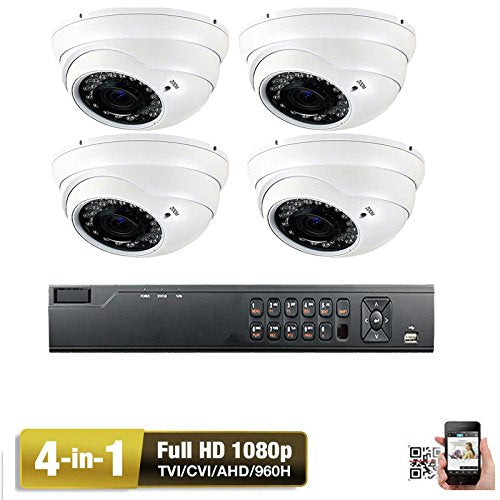 Amview 4ch HD 1080P DVR TVI AHD 960H 4-in-1 True 2.6MP Cameras Security System