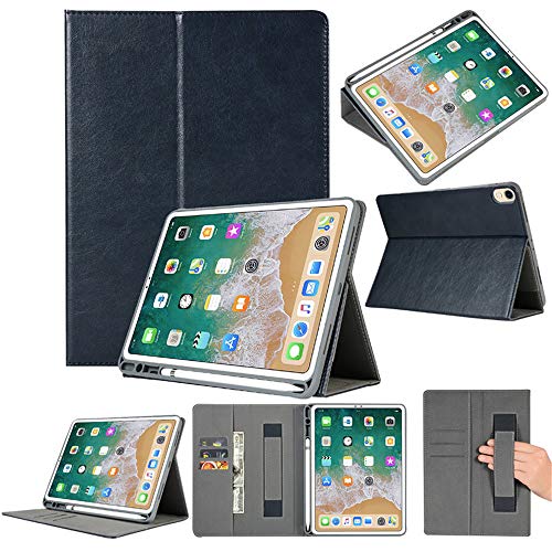 for iPad Pro 12.9 inch 2018 Case,salaheiyodd Premium PU Leather Smart Cover with Wallet & Credit Card Slot Stand Cover for iPad Pro 12.9 inch 2018,Auto Wake/Sleep (Dark Bule)