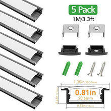 Load image into Gallery viewer, LightingWill 5-Pack U-Shape LED Aluminum Profile System 3.28ft/1M Anodized Black for &lt;20mm width SMD3528 5050 Double or Single Row LED Strips with Oyster White Cover, End Caps and Mounting Clips U03B5
