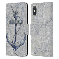 Head Case Designs Officially Licensed Paul Brent Vintage Anchor Nautical Leather Book Wallet Case Cover Compatible with Apple iPhone X/iPhone Xs