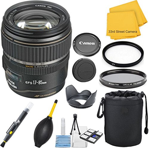 Canon EF-S 17-85mm f/4-5.6 is USM Bundle + Lens Hood + UV and Polarizer Filter + Case + Cleaning Accessories