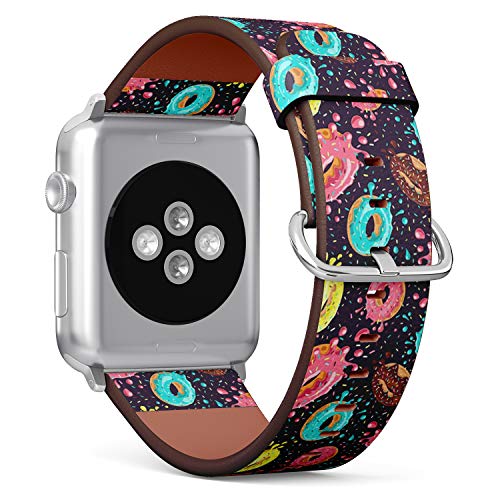 Compatible with Big Apple Watch 42mm, 44mm, 45mm (All Series) Leather Watch Wrist Band Strap Bracelet with Adapters (Donuts Pink Chocolate Lemon Blue)