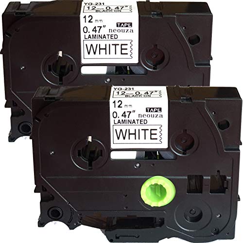 NEOUZA Compatible Label Tape YG-231 2 Packs Compatible with Brother P-Touch TZ TZe 231 Black on White 12mm(0.47 Inch) x 8m (26.2ft)