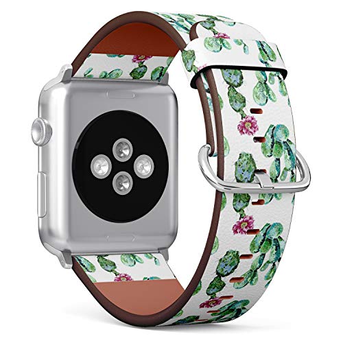 Compatible with Small Apple Watch 38mm, 40mm, 41mm (All Series) Leather Watch Wrist Band Strap Bracelet with Adapters (Cactus Floral)
