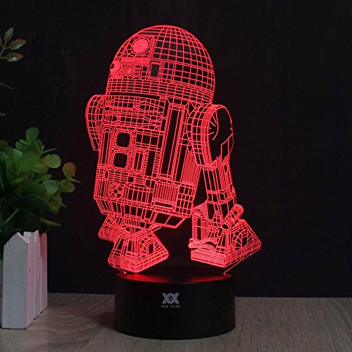 3D Lamp R2-D2 Table Night Light Force Awaken Model 7 Color Change LED Desk Light with Multicolored USB Power for Living Bed Room Bar Best Gift Toys Designed by HUI YUAN