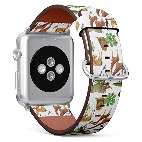 Compatible with Big Apple Watch 42mm, 44mm, 45mm (All Series) Leather Watch Wrist Band Strap Bracelet with Adapters (Safari Watercolor)