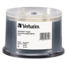 Load image into Gallery viewer, VER96159 - Verbatim CD-R 700MB 52X UltraLife Gold Archival Grade with Branded Surface and Hard Coat - 50pk Spindle
