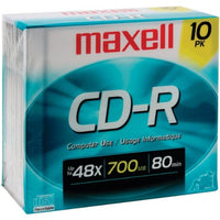 Maxell CD-R Media with Jewel Cases, 700MB/80 Minutes, Pack of 10