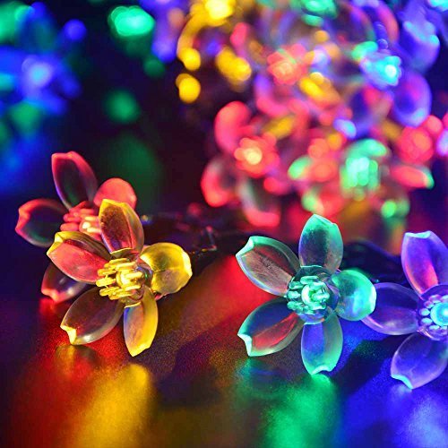 Qedertek 21ft 50 LED Solar String Lights, Fairy Blossom Solar Flower Garden Lights for Outdoor, Lawn, Wedding, Patio, Party and Holiday Decorations, 1 Pack (Multi-Color)