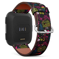 Replacement Leather Strap Printing Wristbands Compatible with Fitbit Versa - Hipsters Background with Fitbit TV, Boom Box, Sneaker