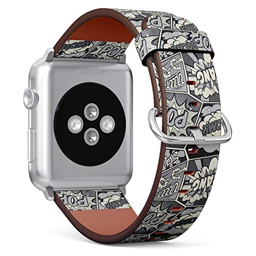 Compatible with Big Apple Watch 42mm, 44mm, 45mm (All Series) Leather Watch Wrist Band Strap Bracelet with Adapters (Retro Pop Art Comic Shout)